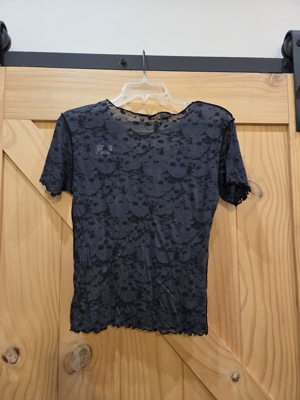 NWT | Sinful Affliction Sheer Skull Lettuce Hem Shirt Rhinestone Logo | Medium - Picture 6 of 6